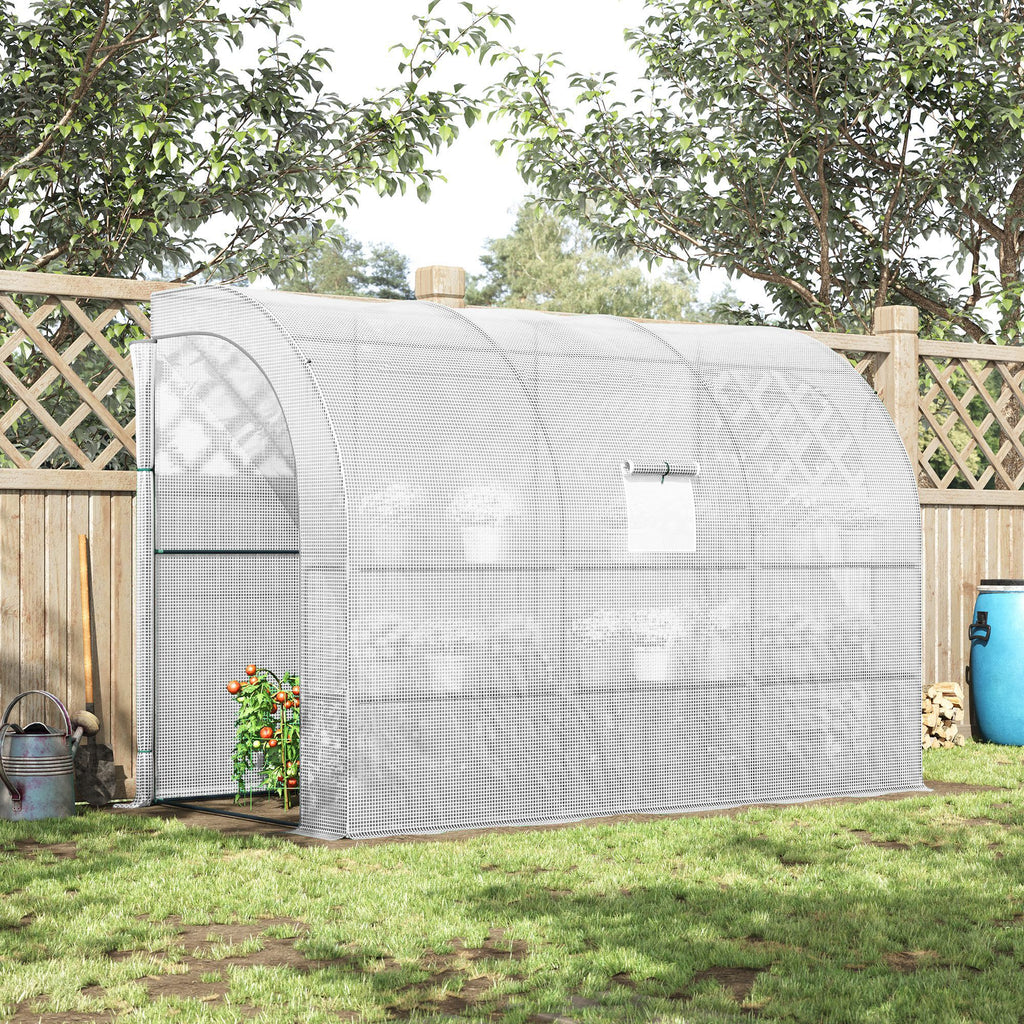 دفيئة زراعية خارجية من نوع Lean-to مع نوافذ وبابين بسحاب، مقاس 10' x 5' x 7'، لون أبيض