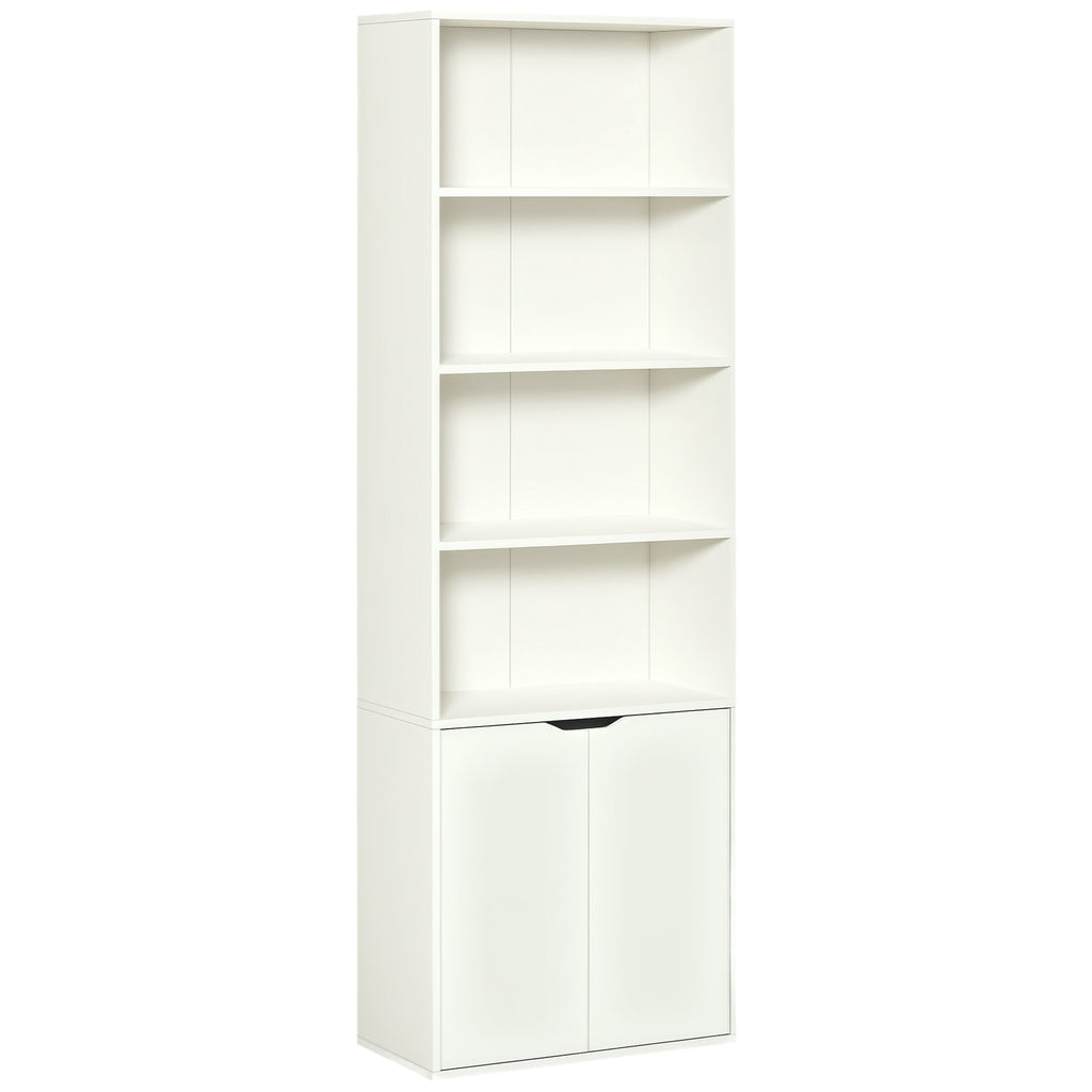4-Tier Open Bookshelf with Doors Modern Home Office Bookcase Storage Cabinet for Living Room Bathroom Study, Oak