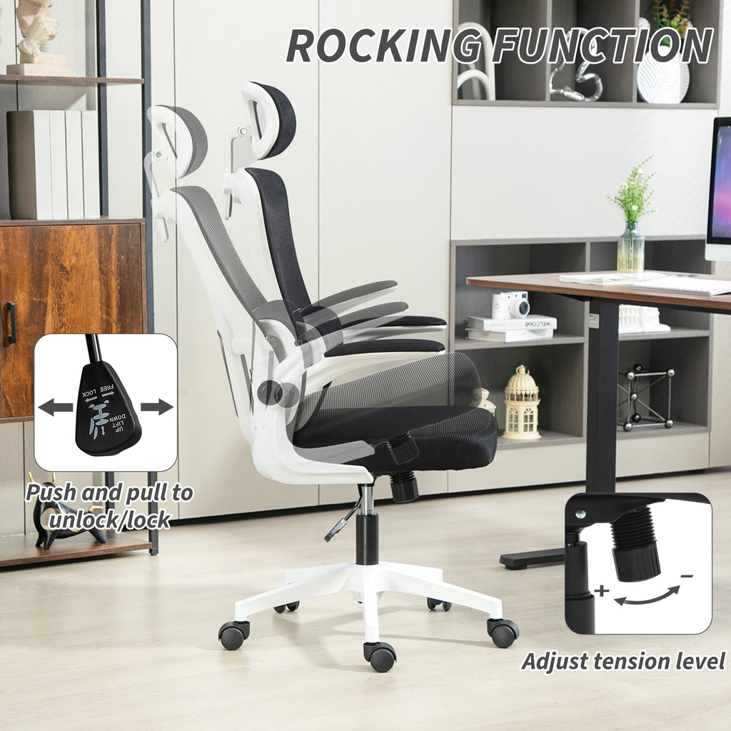 High Back Office Chair, Mesh Computer Desk Chair with Rotatable Headrest, Lumbar Back Support, Adjustable Height, Black