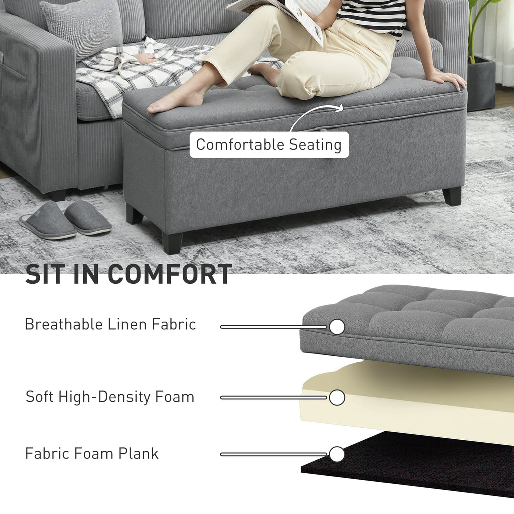 Storage Ottoman Bench, Foot Rest with Safety Hinges, 47 Inches Linen Storage Chest for Living Room, Dark Grey