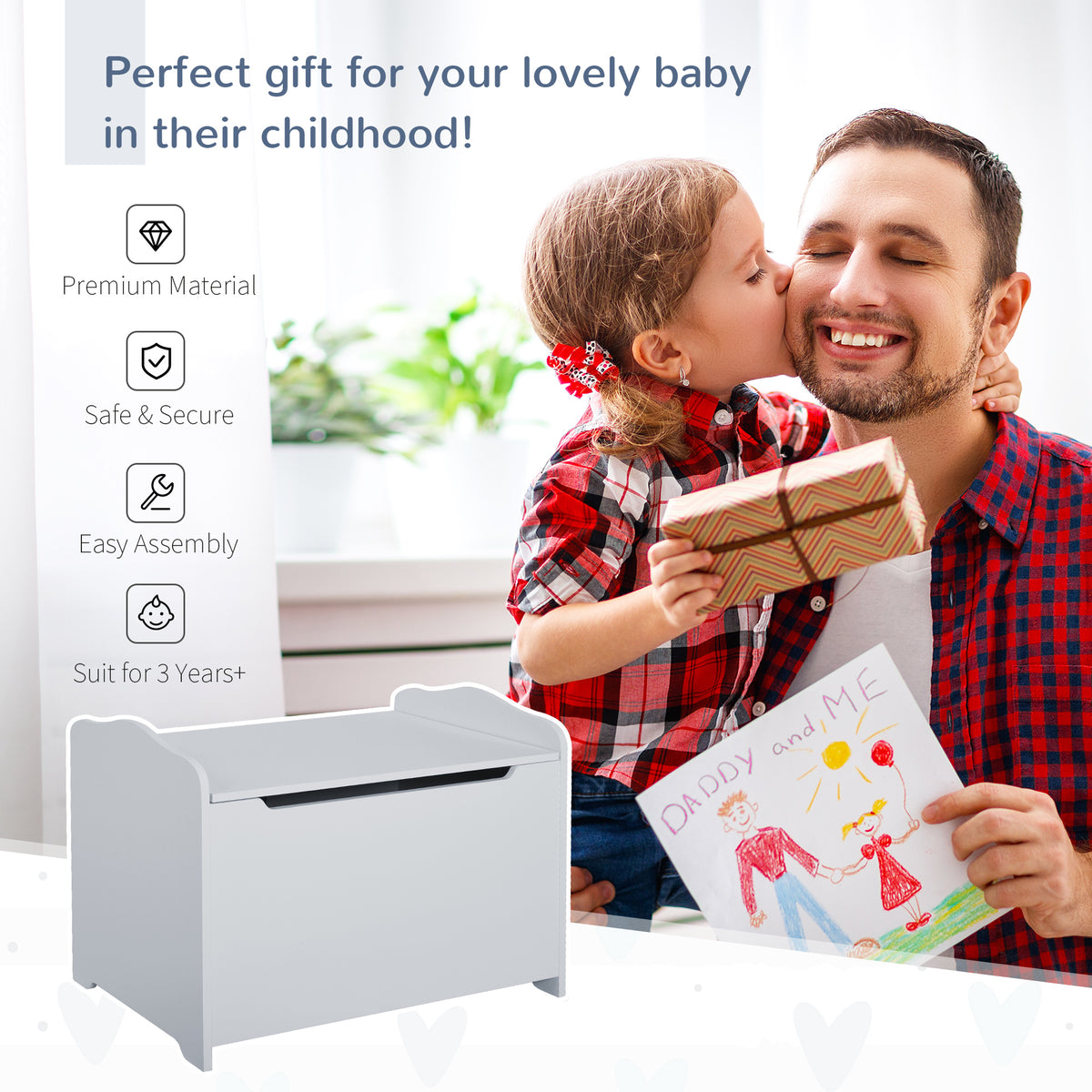 Qaba Kids Wooden Toy Storage Box Organizer Chest with Magnetic Hinge, Large Chest Space, & Groove Handle, Grey