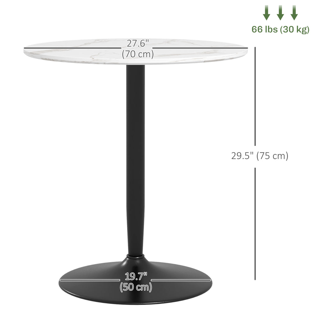 Modern Kitchen Table for 2 People, Round Dining Table with Steel Base for Living Room, Dining Room, White Marble
