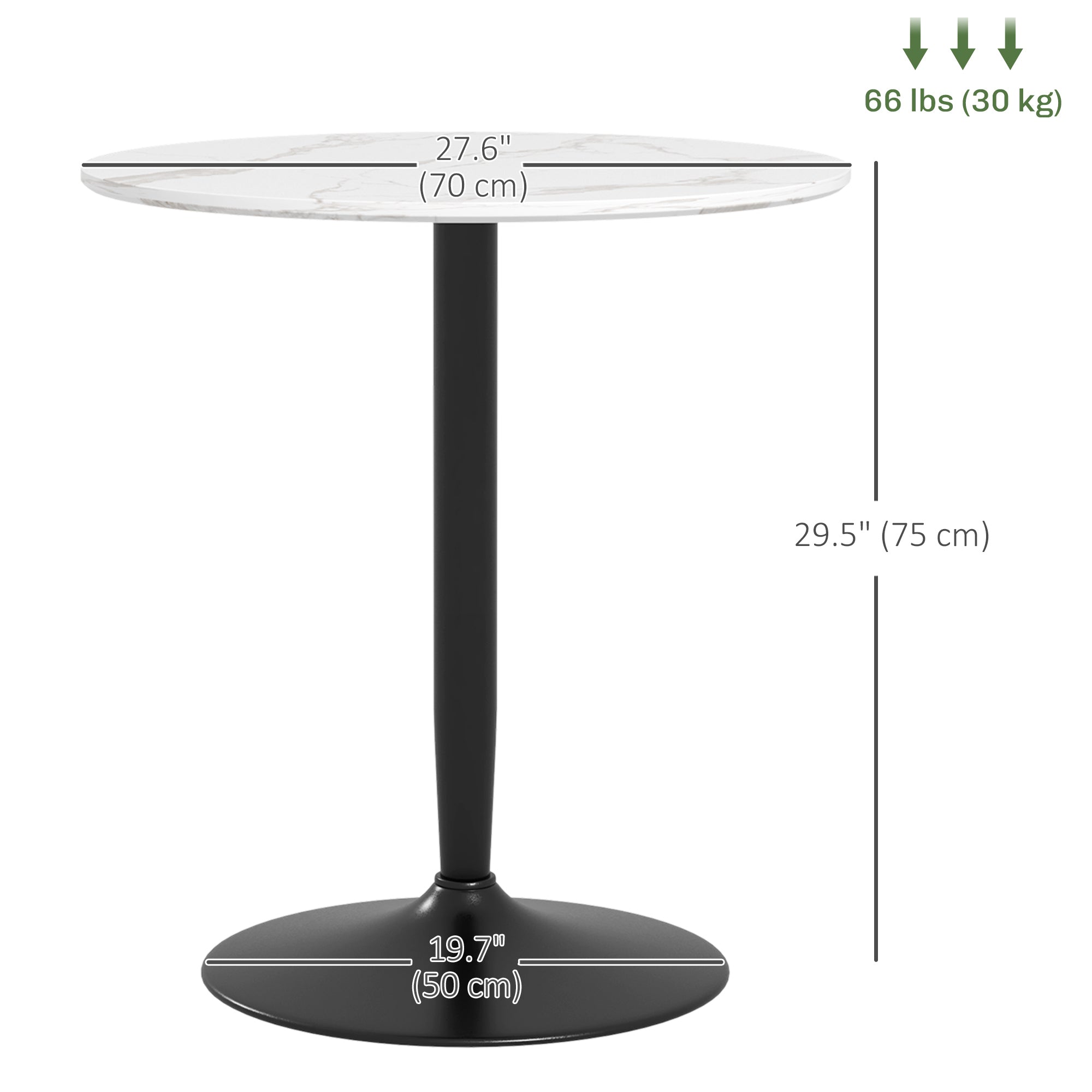 Modern Kitchen Table for 2 People, Round Dining Table with Steel Base for Living Room, Dining Room, White Marble