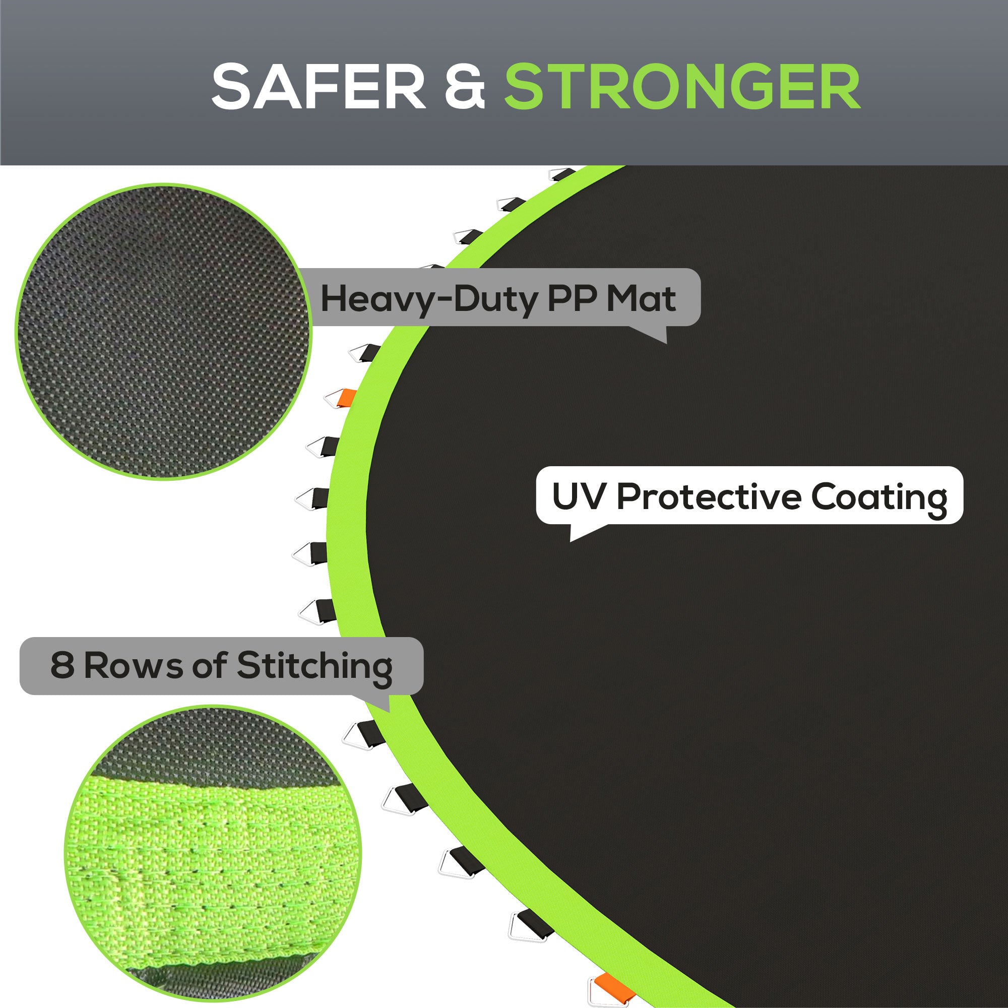 Soozier Trampoline Replacement Mat, Fits 14' Trampoline w/ 80 V-Hooks & 5.5" Springs (Spring & Frame not Included), Black