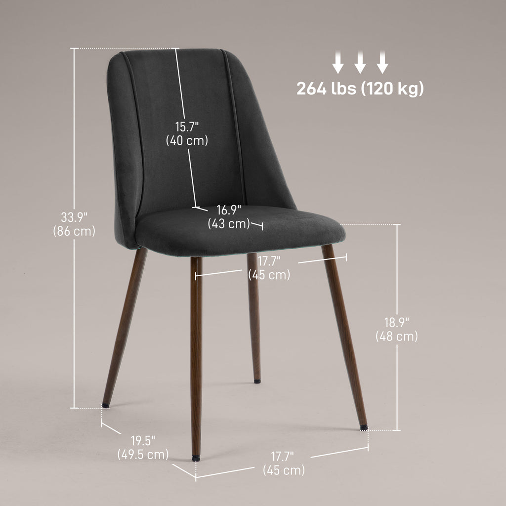 Upholstered Dining Chairs Set of 4, Velvet Accent Chair with Back and Wood-grain Steel Leg for Kitchen, Grey
