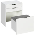 Vanity Set with Flip Top Mirror, Makeup Vanity Desk with Stool, Dressing Table with Drawer and 7 Compartments, White