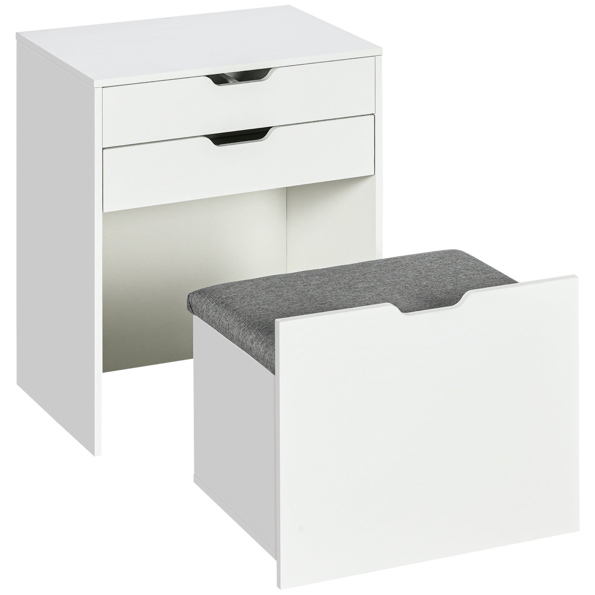 Vanity Set with Flip Top Mirror, Makeup Vanity Desk with Stool, Dressing Table with Drawer and 7 Compartments, White