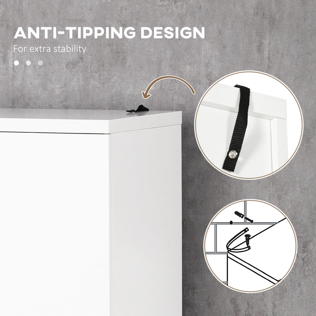 Bathroom Cabinet, Freestanding Linen Cabinet with Open Shelves and Cupboards, 23.6"x13.2"x72", White