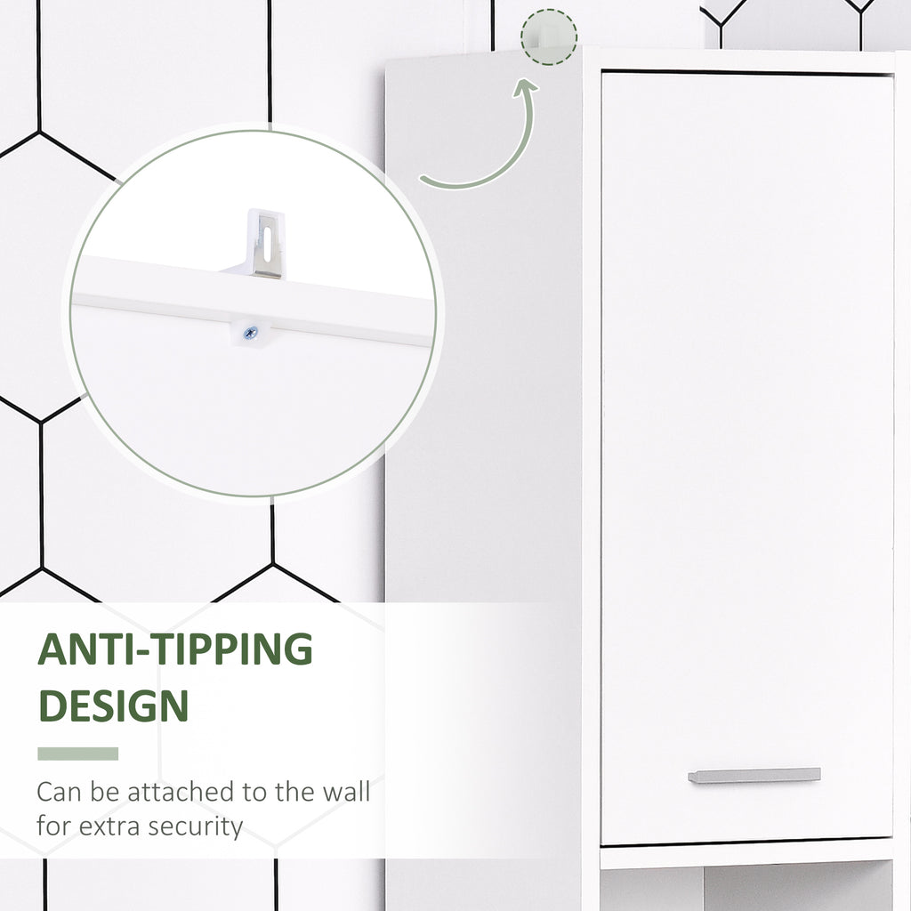 Tall Bathroom Vanities, Narrow Bathroom Cabinets with 2 Doors, Open Compartment and Adjustable Shelves, White