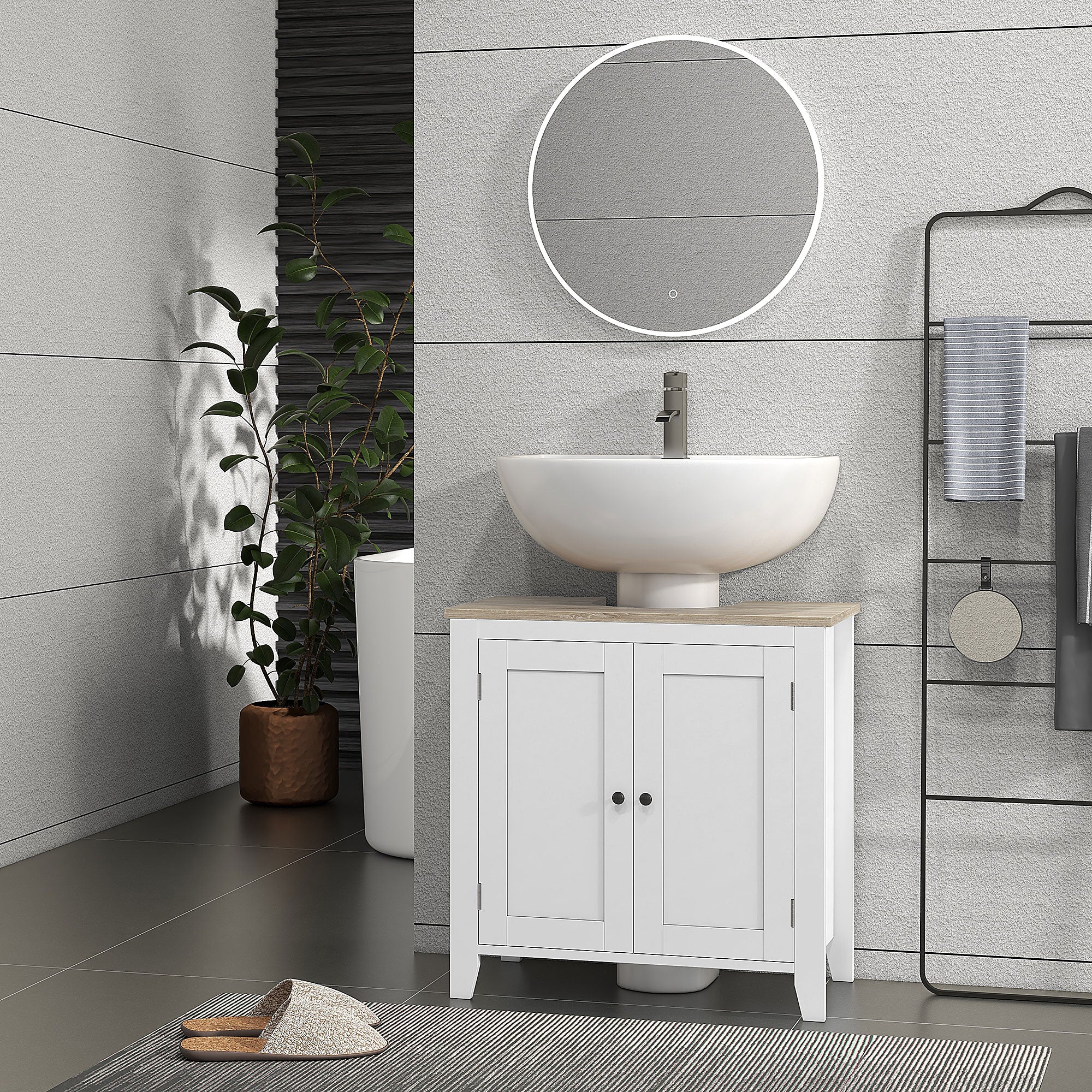 Bathroom Sink Vanity Unit, Under Sink Bathroom Cabinet with U-Shape Design and Adjustable Shelf, White