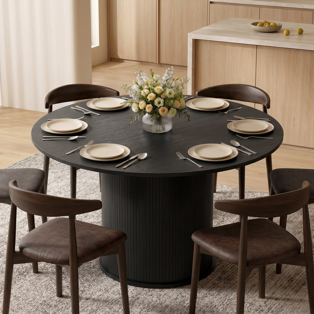 Round Dining Table for 4-6, 47 Inch Kitchen Table with Fluted Pedestal Base, for Kitchen Living Room Dining Room, Black