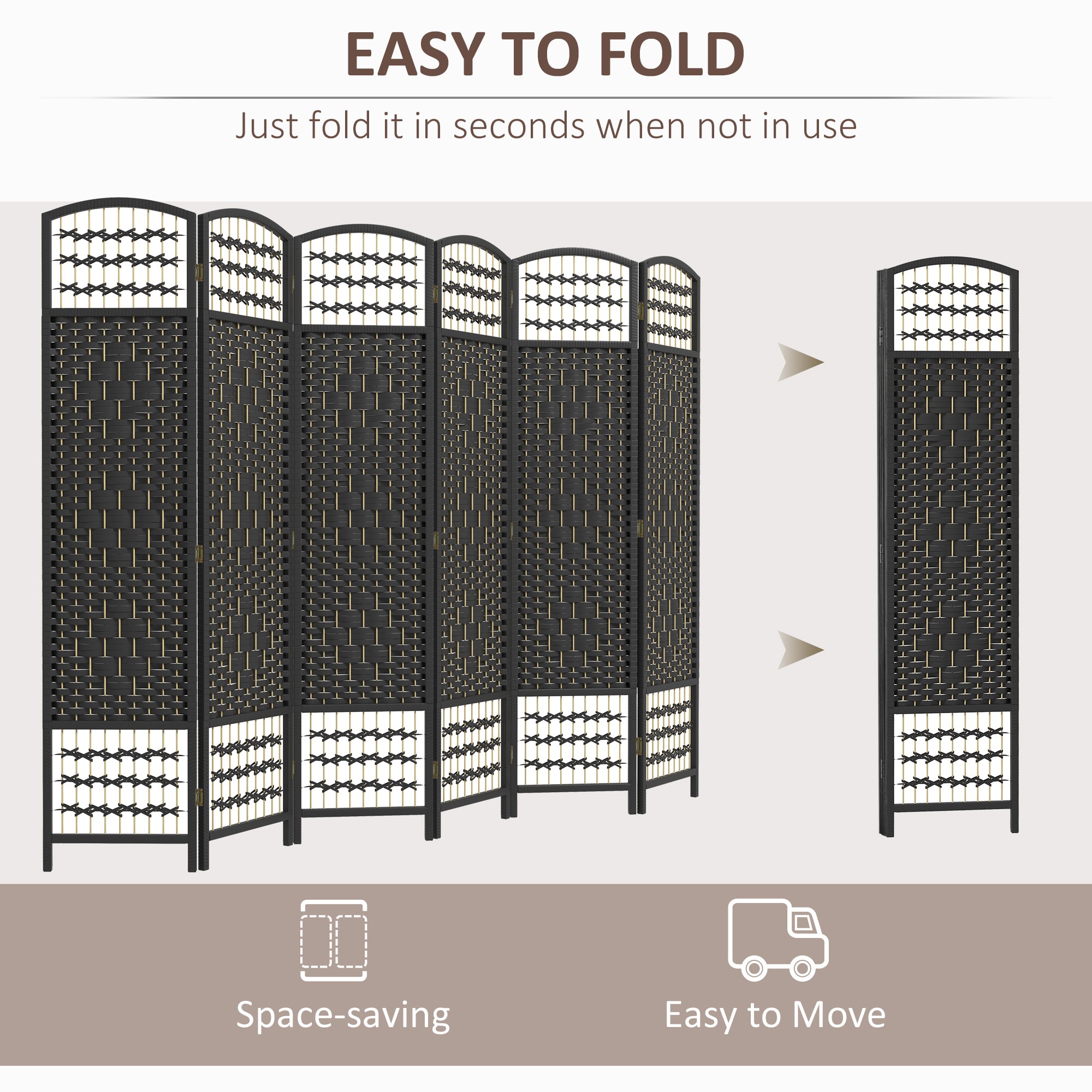 4 Panel Folding Room Divider, Portable Privacy Screen, Wave Fiber Room Partition for Home Office, White