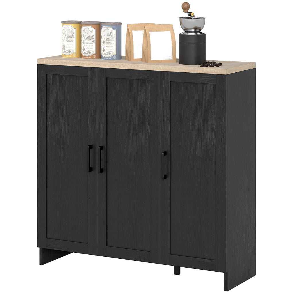 Modern Sideboard Buffet Cabinet, Modern Kitchen Storage Cabinet with 3 Doors Adjustable Shelves, for Dining Room, Black