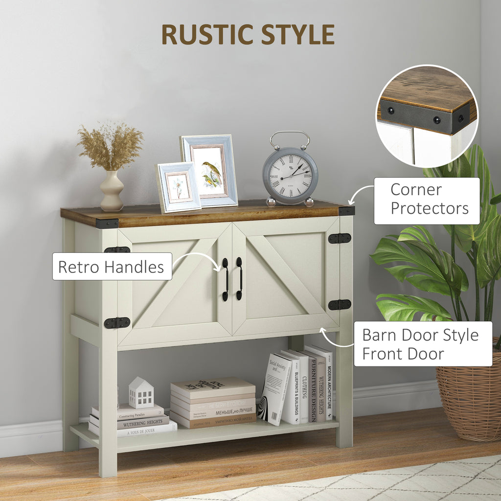 Farmhouse Kitchen Storage Cabinet, Free Standing Sideboard Console Table with Barn Doors, Bottom Shelf, White