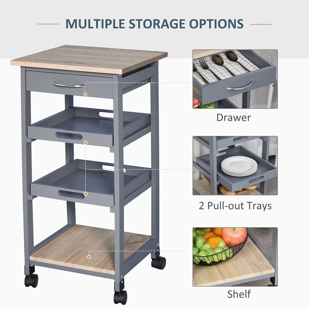 Kitchen Island Rolling Trolley Utility Serving Cart with Drawer  Grey