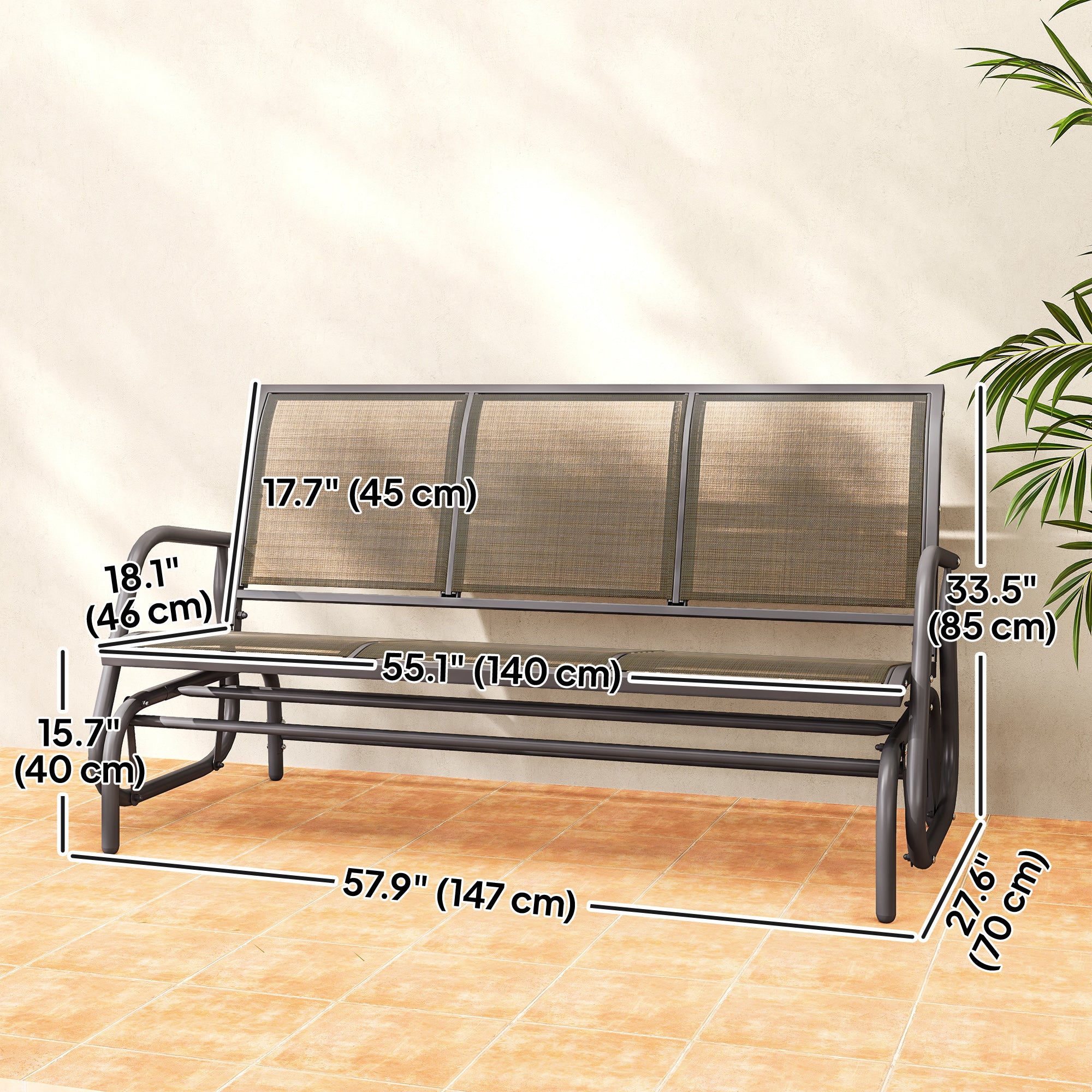 3-Seat Outdoor Glider Chair, Patio Rocking Chair, Steel Frame, Sling Fabric Seat for Garden, Backyard, Lawn, Black