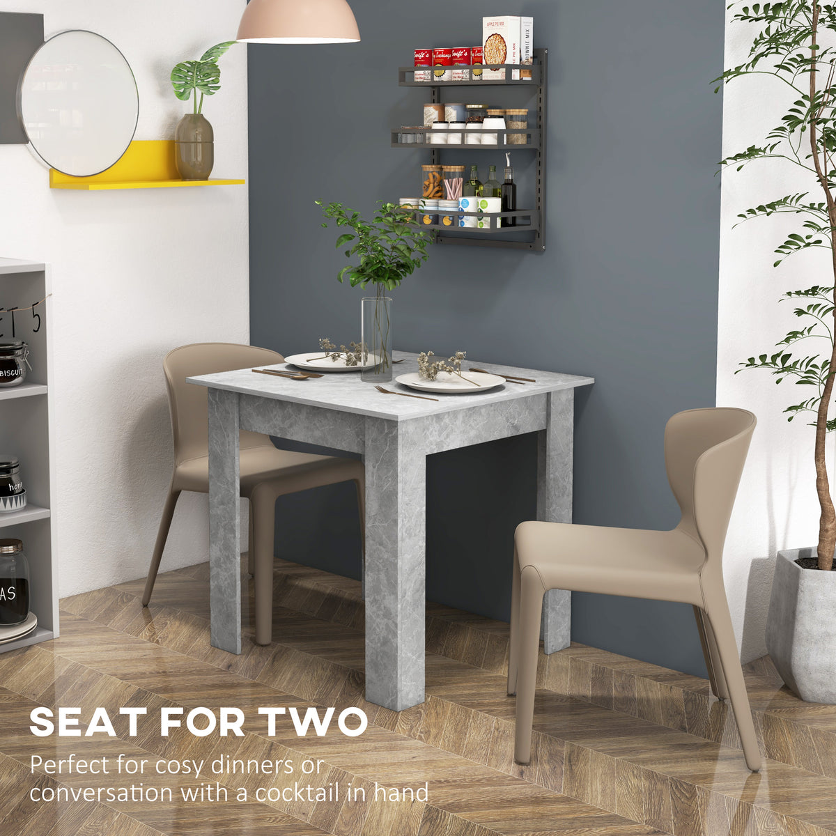 Square Dining Table, Modern Dining Room Table with Faux Cement Effect, Space Saving Small Kitchen Table, Cement Grey