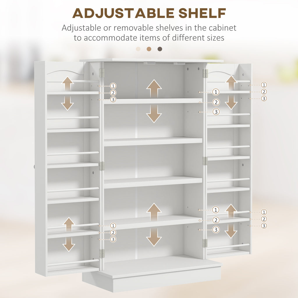 Freestanding Pantry Cabinet 41 Inch Kitchen Pantry with Spice Racks and Adjustable Shelves for Home Use, White