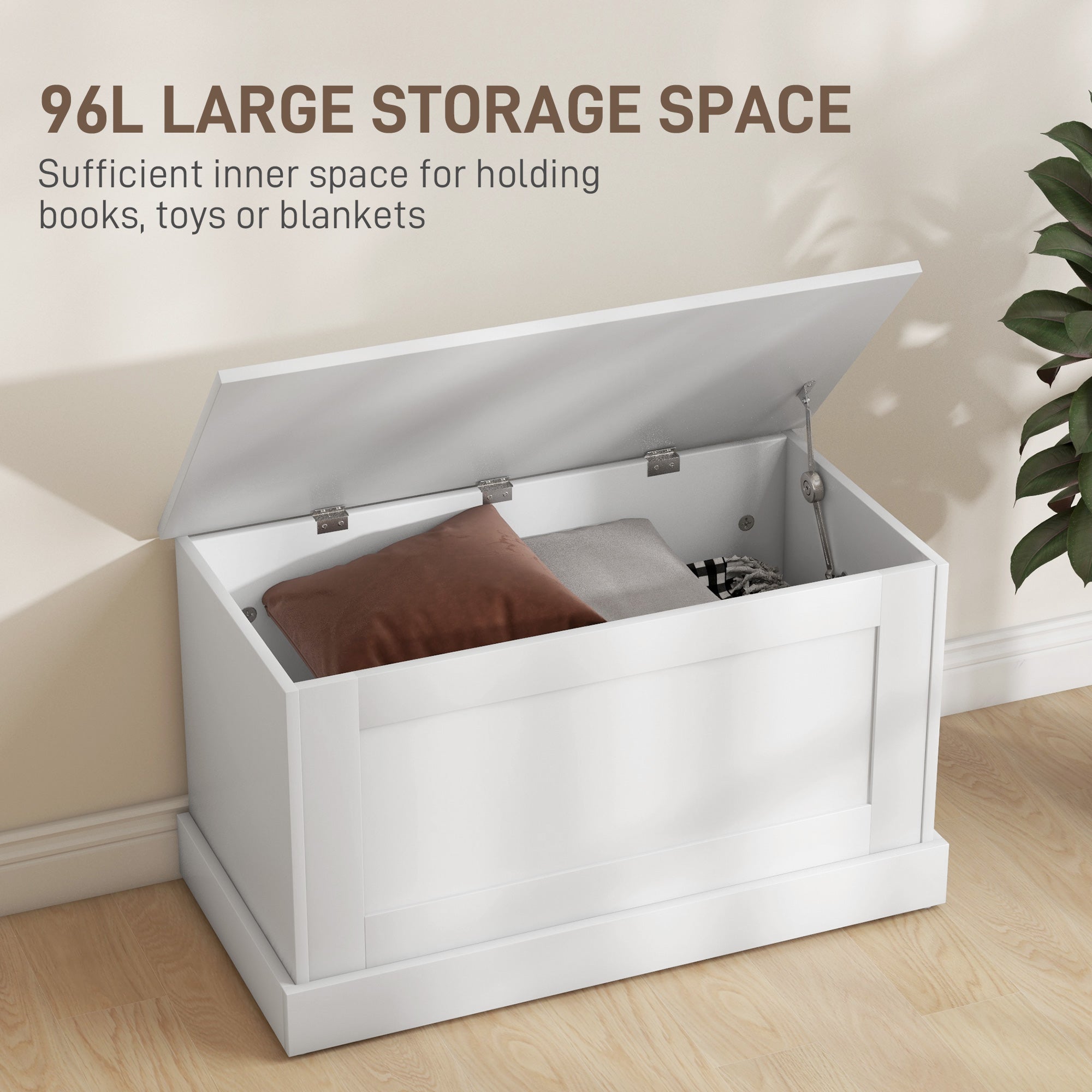 31.5 Inches Storage Chest, Storage Trunk with Safety Hinge, Wooden Box for Living Room, White Wood Grain