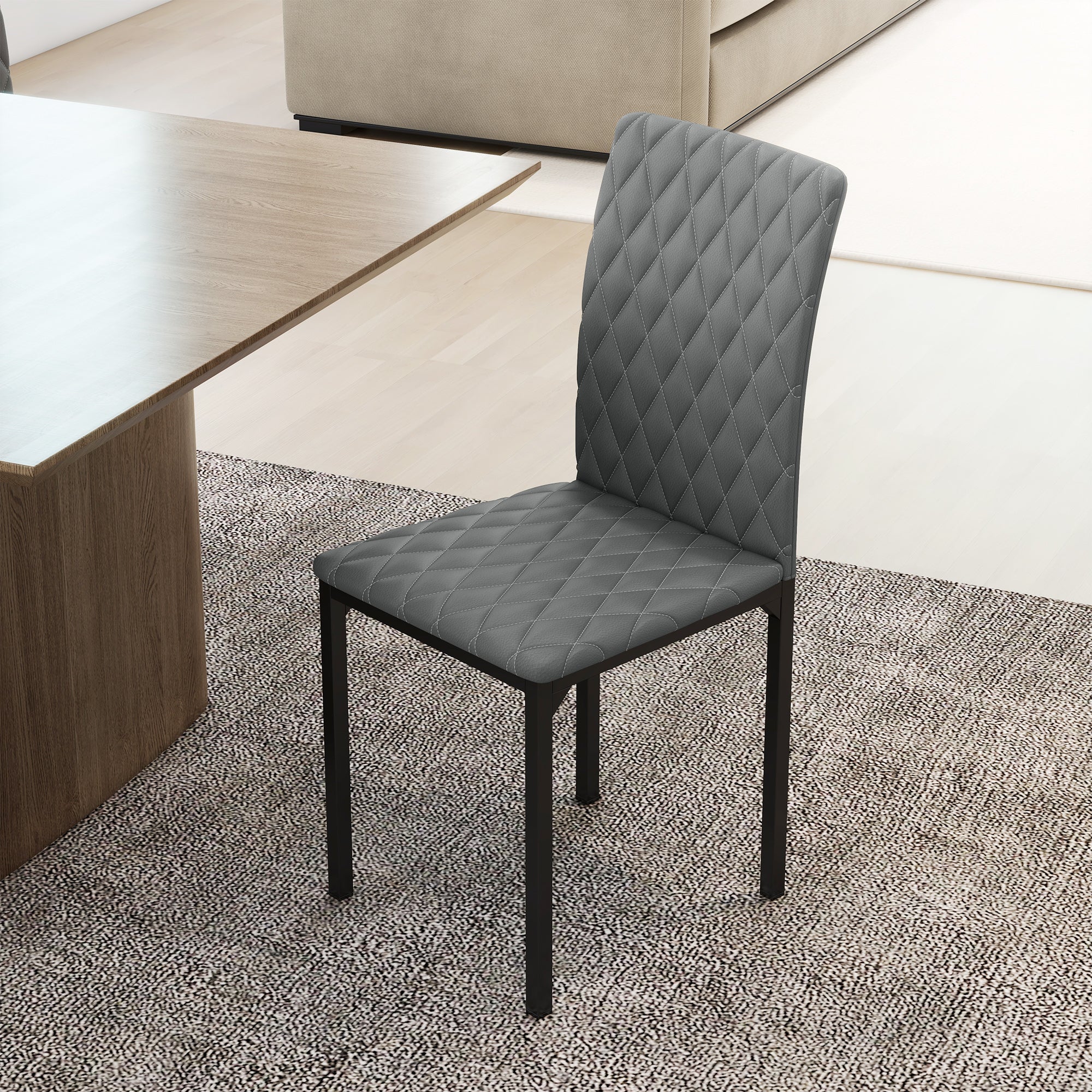 Set of 4 Modern Dining Chairs, Tufted High Back Side Chairs with Upholstered Seat, Steel Legs for Living Room, Kitchen