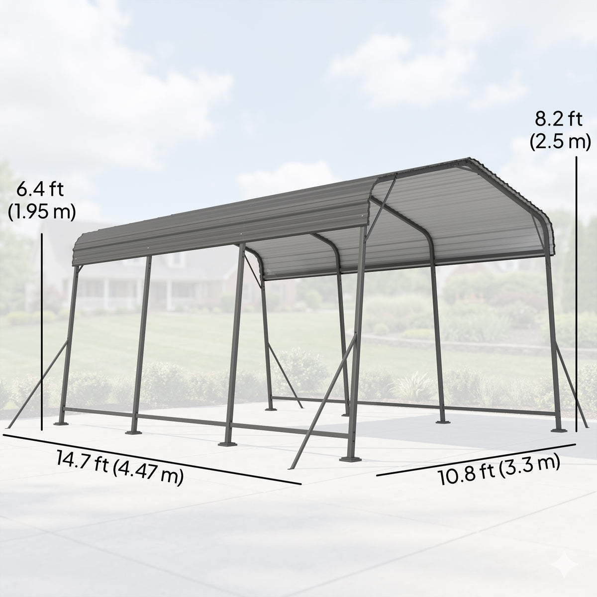 10 x 15FT Metal Carport, Heavy-Duty Carport Canopy with Reinforced Frame & Galvanized Steel Roof, Dark Grey