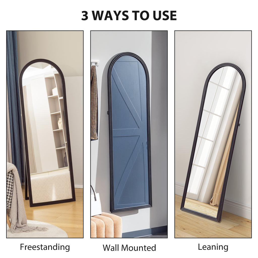 64" x 21" Full Length Mirror, Free Standing, Leaning or Wall, Arched Full Body Mirror, Brown Wood Grain