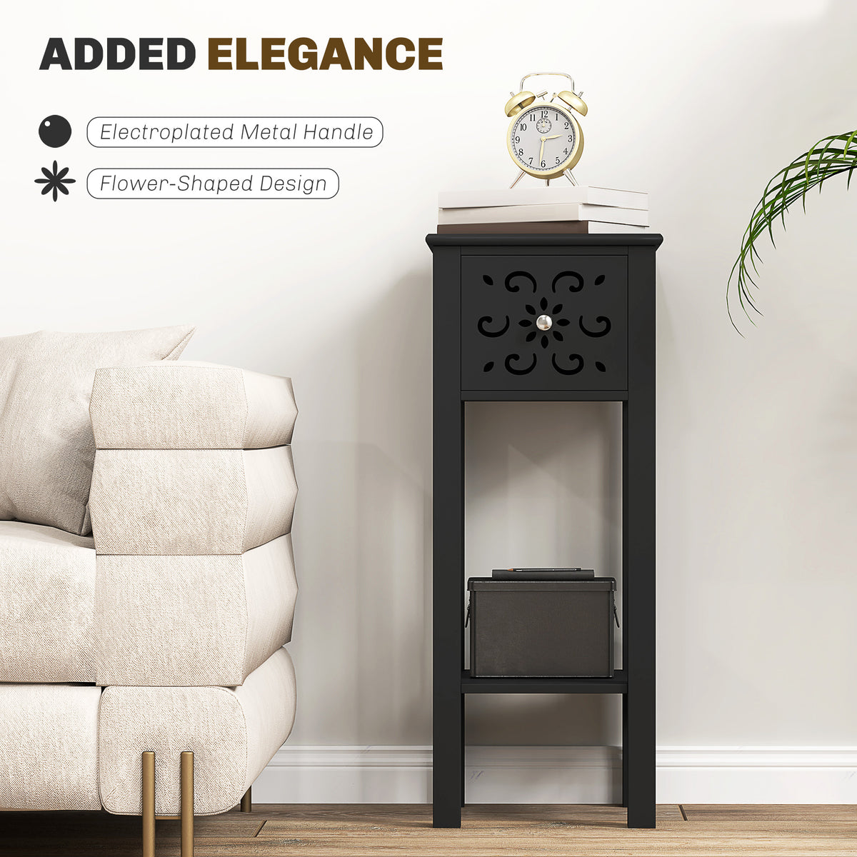 Nightstand Set of 2 with Drawer and Open Storage Shelf White