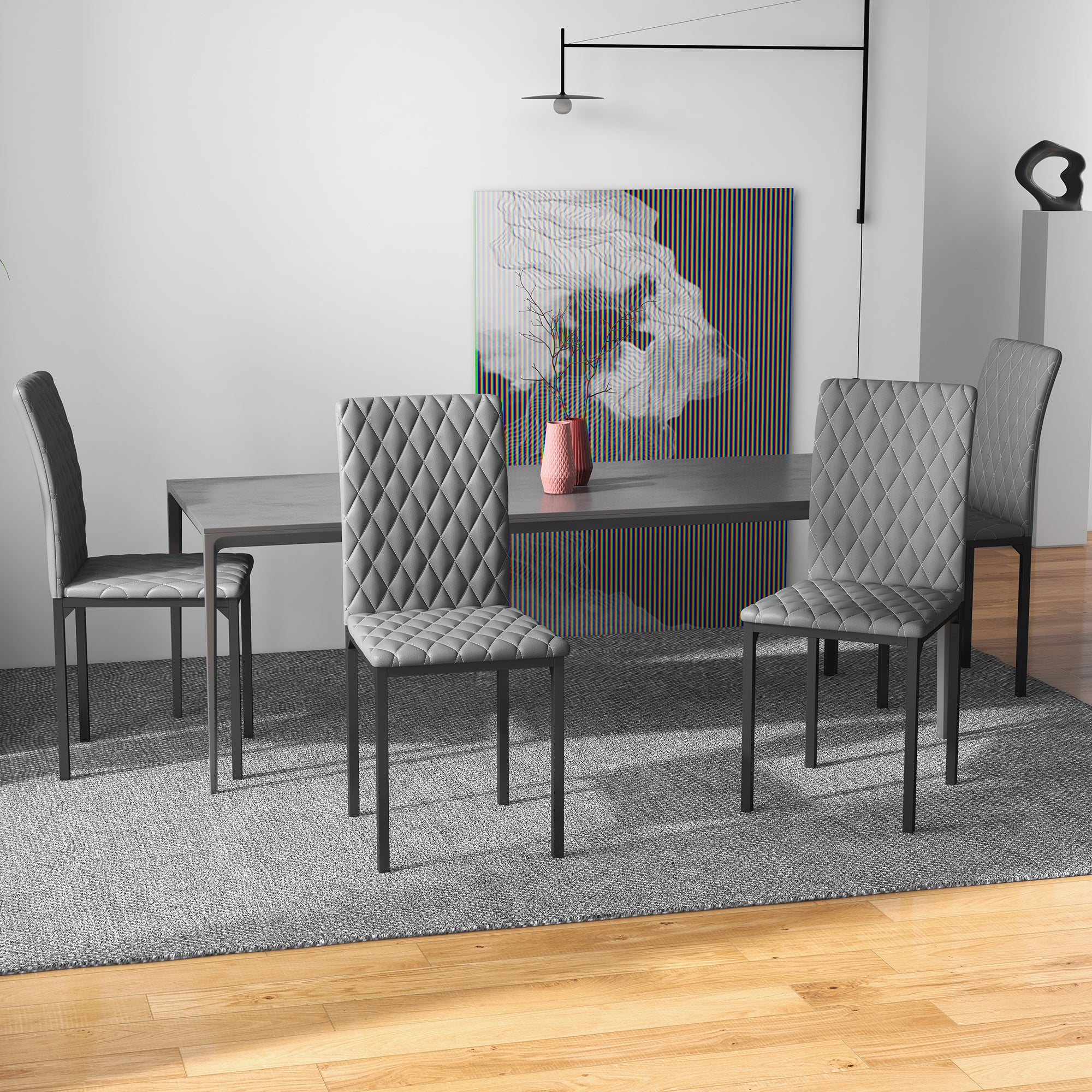 Set of 4 Modern Dining Chairs, Tufted High Back Side Chairs with Upholstered Seat, Steel Legs for Living Room, Kitchen