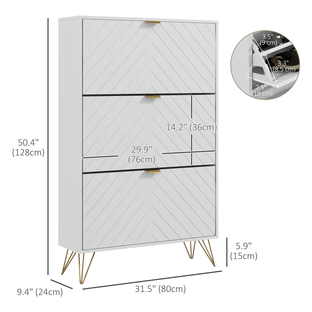 Modern Shoe Storage Cabinet with 3 Flip Drawers for 18 Pairs, Narrow Shoe Organizer for Entryway, Hallway, White