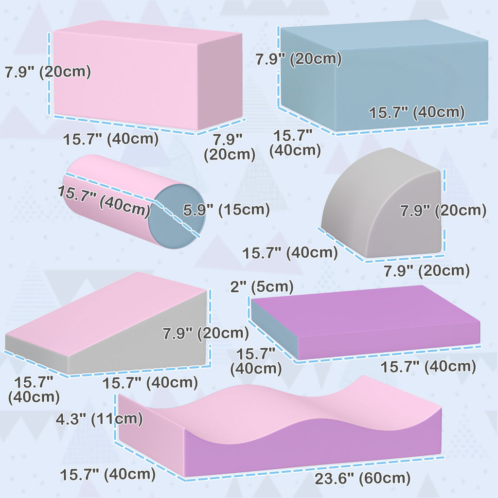 Soozier 7 Pieces Soft Play Foam Climbing Blocks, Indoor Modular Kids Play Toys for Climbing, Crawling, Sliding, Light Colour