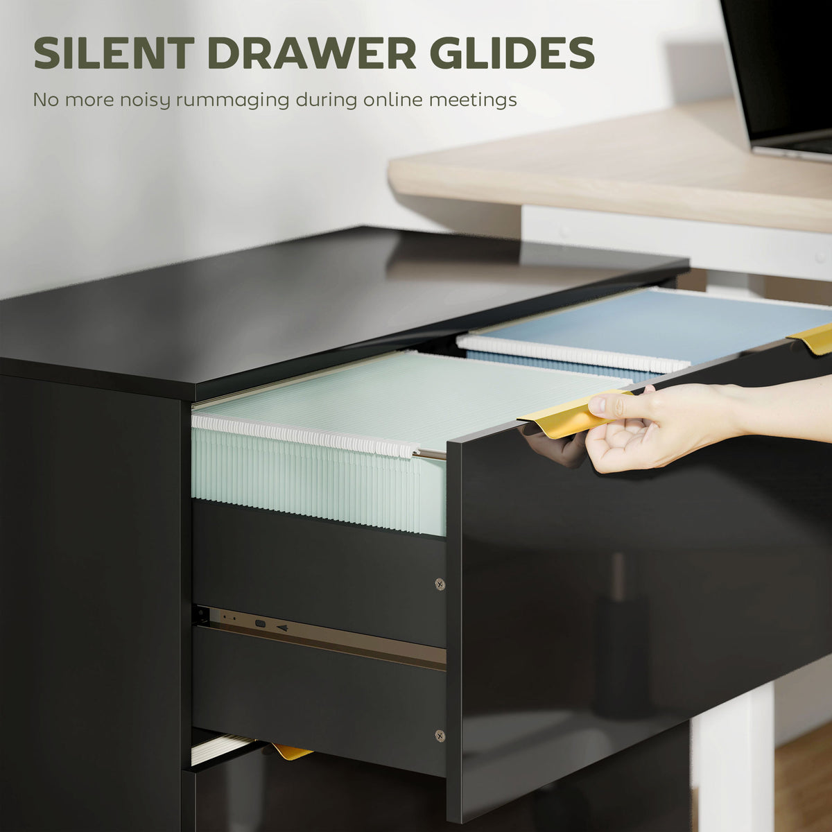 Lateral File Cabinet with 2 Drawers, Modern Filing Cabinet for Letter/A4/Legal Size Files, High Gloss Black