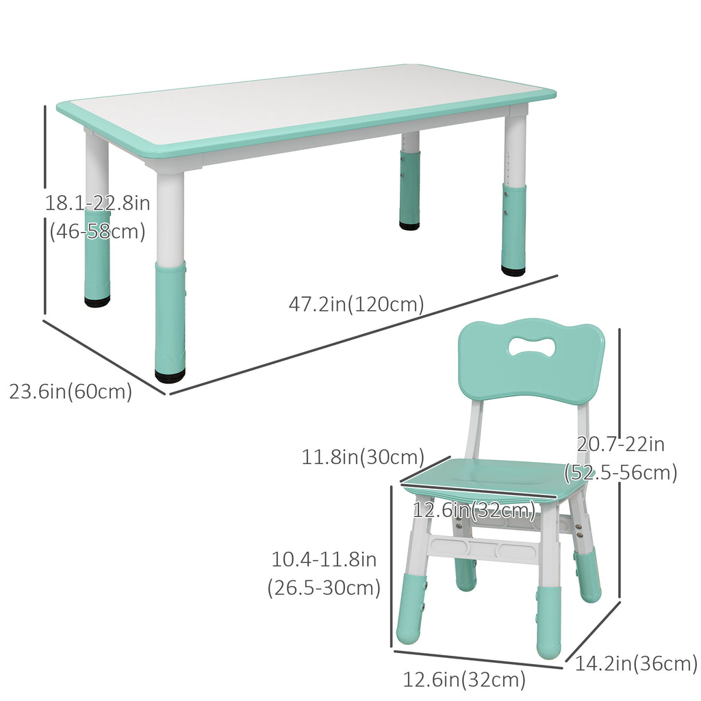 Qaba Kids Table and Chair Set with 4 Chairs, Adjustable Height, Easy to Clean, for 1.5 - 8 Years Old, Green