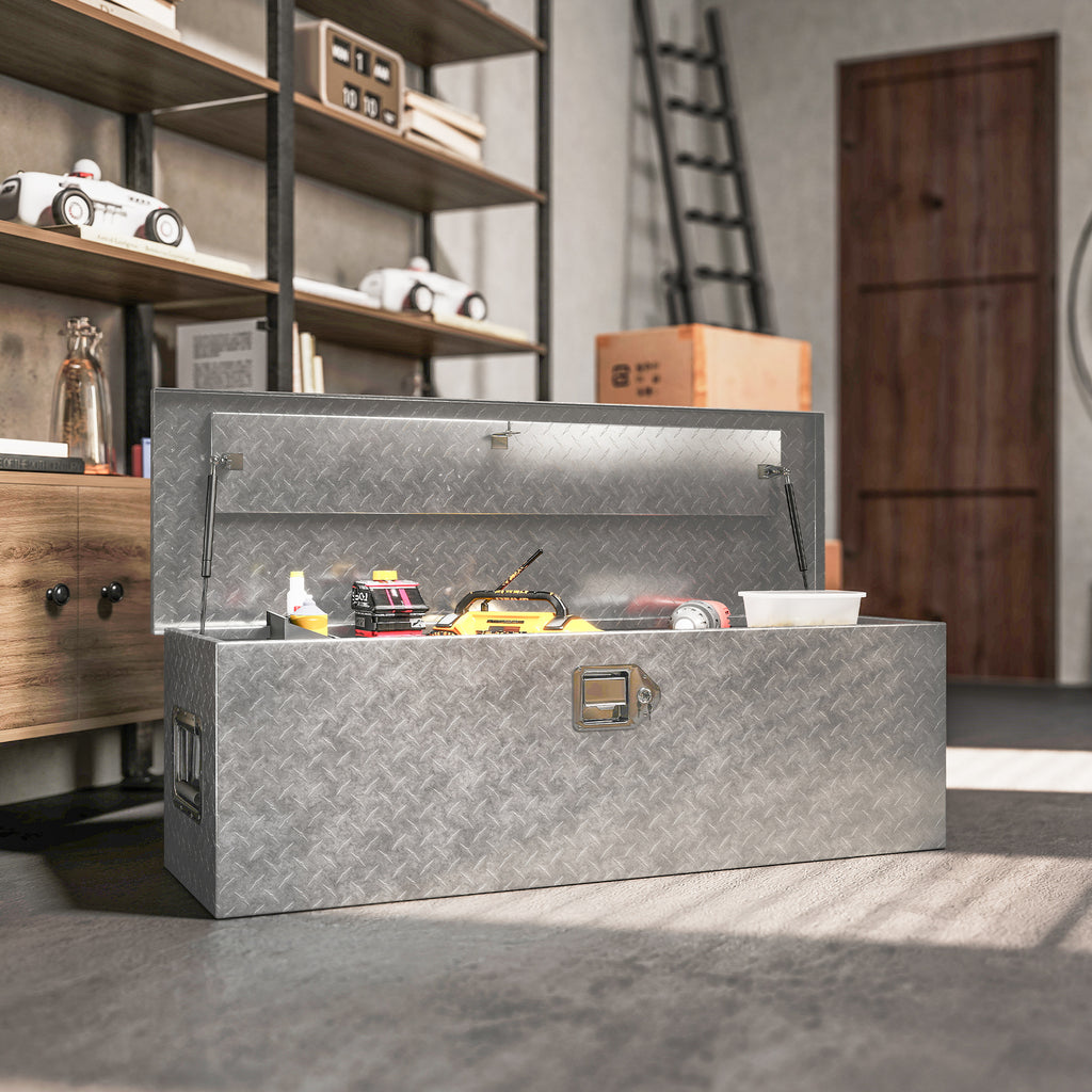 30 Inch Truck Bed Tool Box, Heavy Duty Aluminum Diamond Plate Trailer Tongue Box with Side Handle and Locks Keys