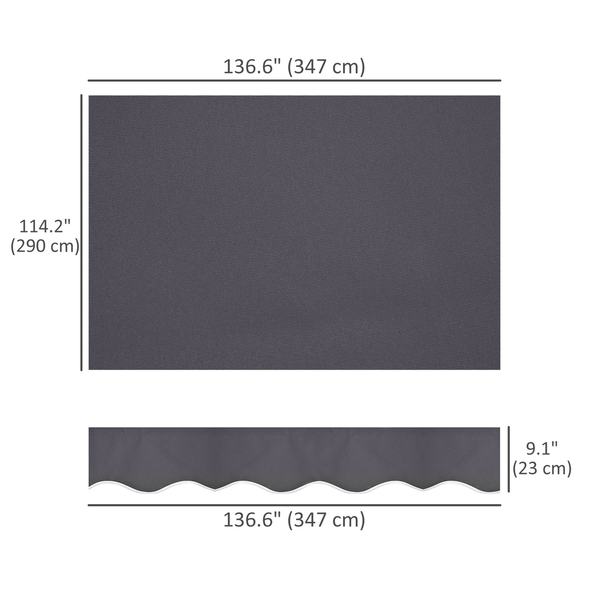 10' x 8' ርትራክታብል ኣውኒንግ ፋብሪክ ምትካእ ደገ ፀሓይ መከላኸሊ ካኖፒ ኣውኒንግ ከበቢ፣ ካብ UV መከላኸሊ፣ ግራጫ