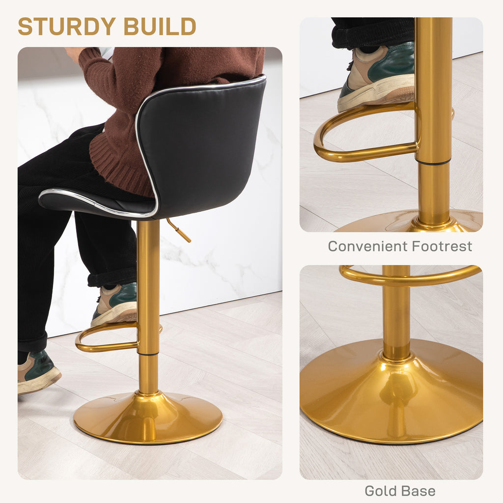 Counter Height Bar Stools Set of 2, Adjustable Height Bar Chairs with Swivel Seat, PU Leather Upholstery
