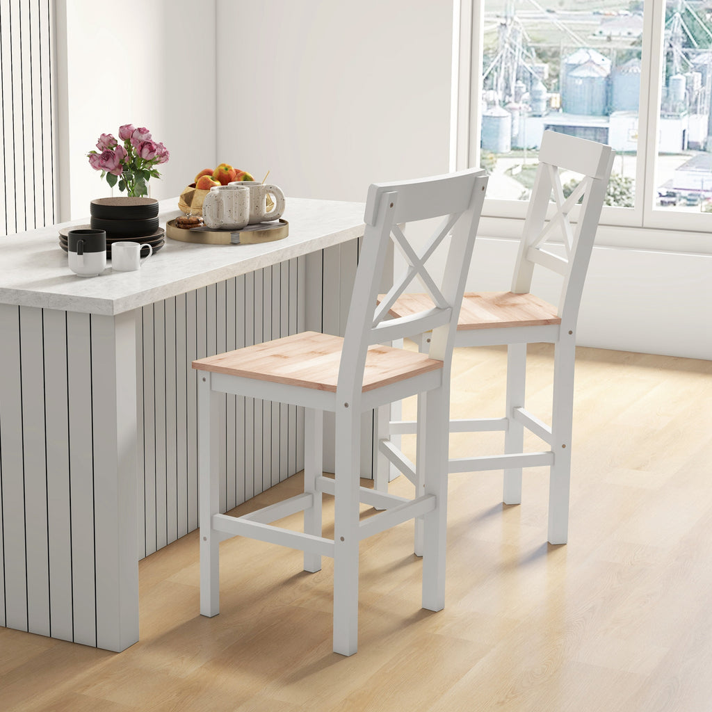 Counter Height Stools Set of 2, Farmhouse Bar Stools with Backs, Solid Wood Counter Stools for Kitchen Island
