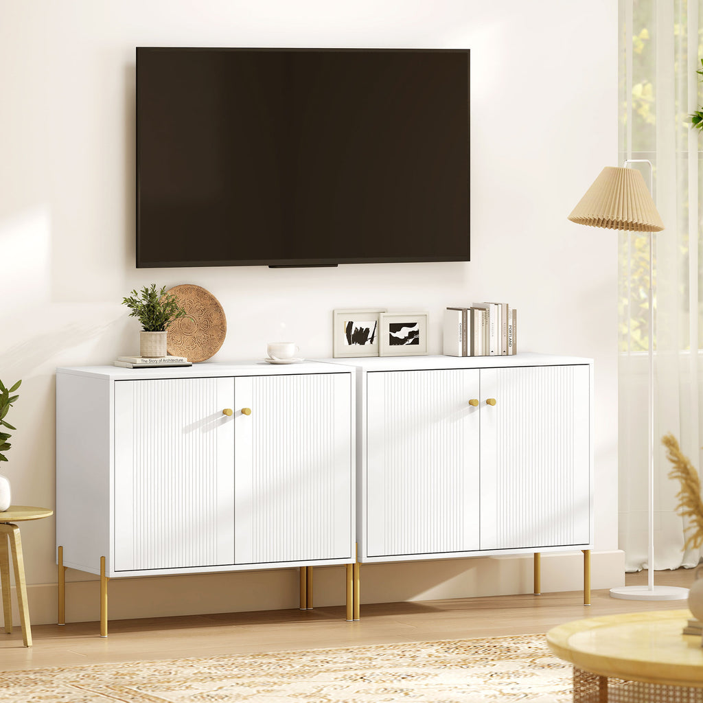 Sideboard, Modern Buffet Cabinet, Coffee Bar Cabinet with Fluted Doors and Adjustable Shelf, White