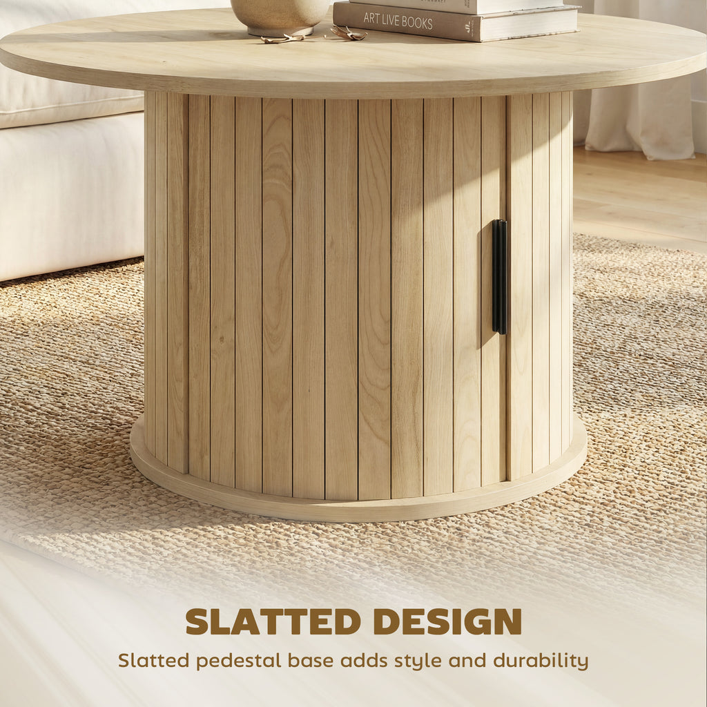 Round Coffee Table, 31.5" Center Table, Natural Wood