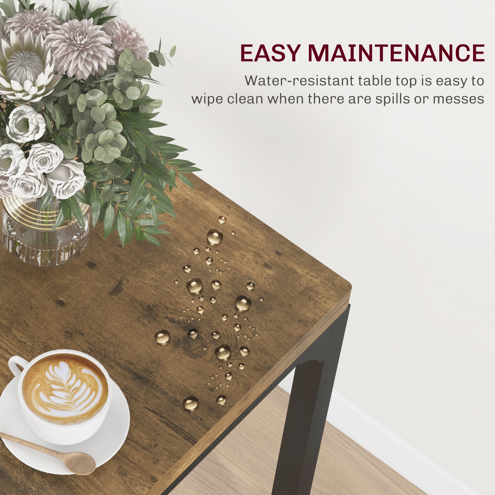 Dining Table Set for 2, 3 Piece Kitchen Table and Chairs with Metal Legs for Small Spaces, Rustic Brown