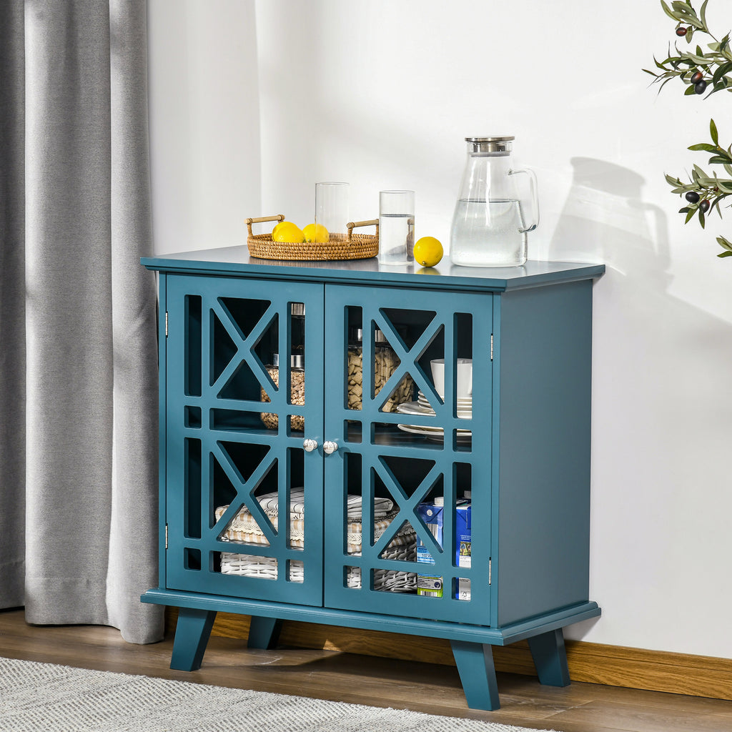 Storage Cabinet with Fretwork Doors and Shelf, Modern Freestanding Sideboard, Buffet, White