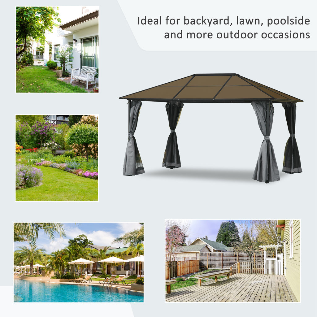 10' x 13' ሃርድቶፕ ጋዜቦ ኣሉሚኒየም ፍሬም ዝተገብረ ማርኪ ፓርቲ ተንት መጽለሊ ምስ መሽ ከርተንን ጎኒ መንደቕን - ግራጫ