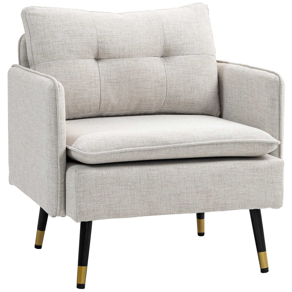 Accent Chair, Upholstered Armchair with Tufted Back Cushion and Steel Legs for Living Room, Bedroom, Cream White