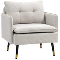 Accent Chair, Upholstered Armchair with Tufted Back Cushion and Steel Legs for Living Room, Bedroom, Cream White
