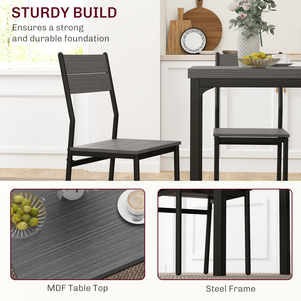 Dining Table Set for 2, 3 Piece Kitchen Table and Chairs with Metal Legs for Small Spaces, Grey Wood Effect