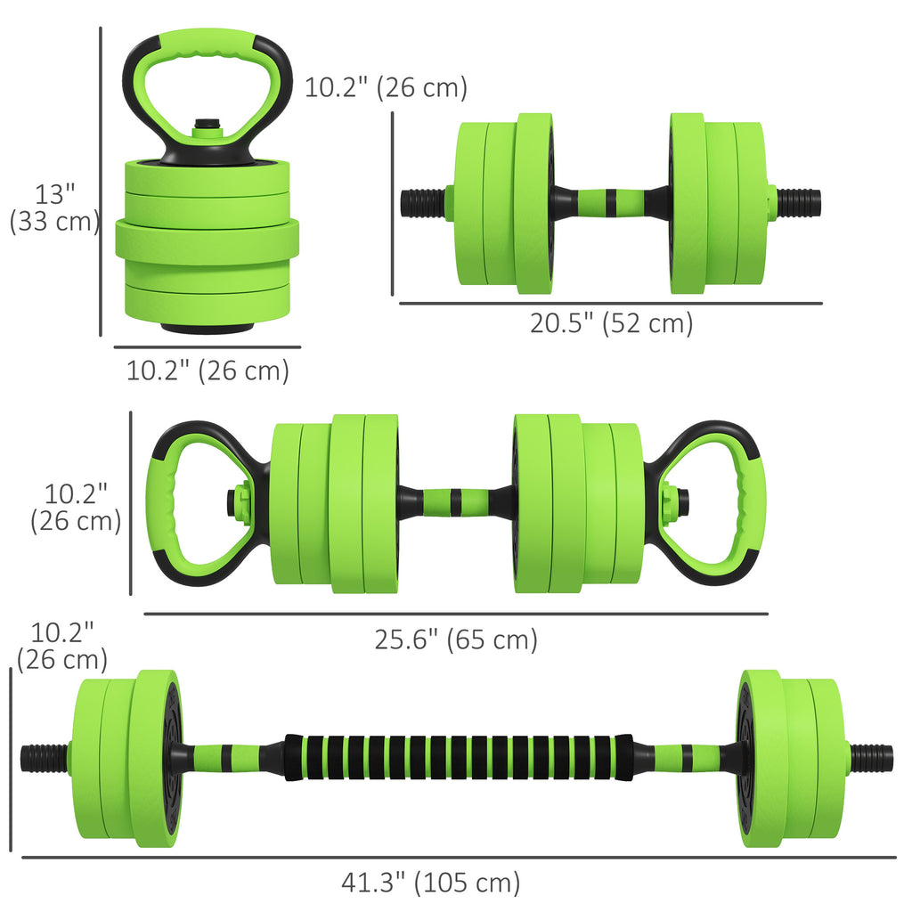 Soozier 66lbs 4-in-1 Adjustable Weight Dumbbell Set, Barbell, Kettlebell, Push Up Stand, Red