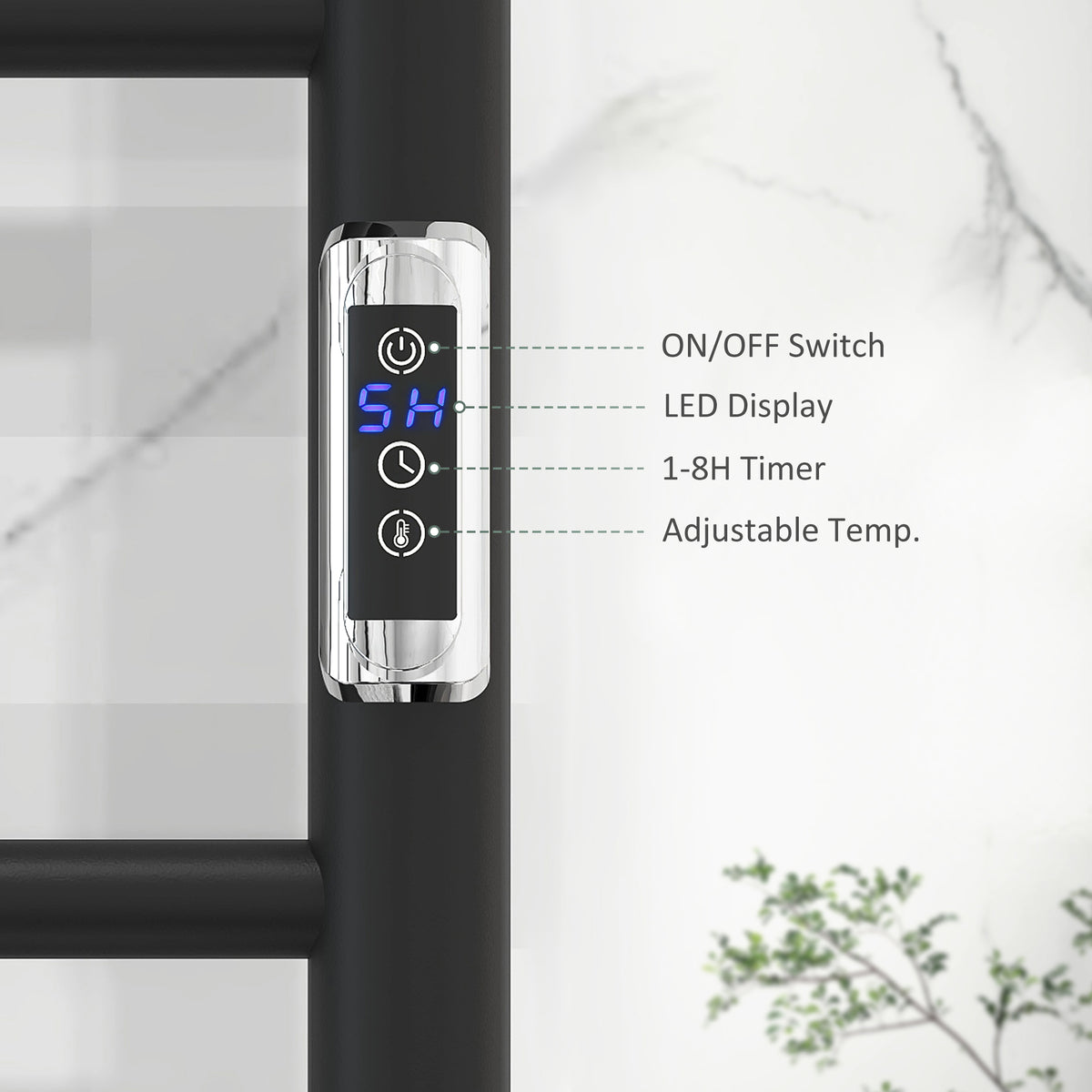 Wall Mounted Heated Towel Rack 10-Bar Electric Towel Warmer with Timer Adjustable Temperature Plug-in