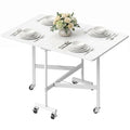 Six-Seater Drop-Leaf Dining Table with Wheels, White