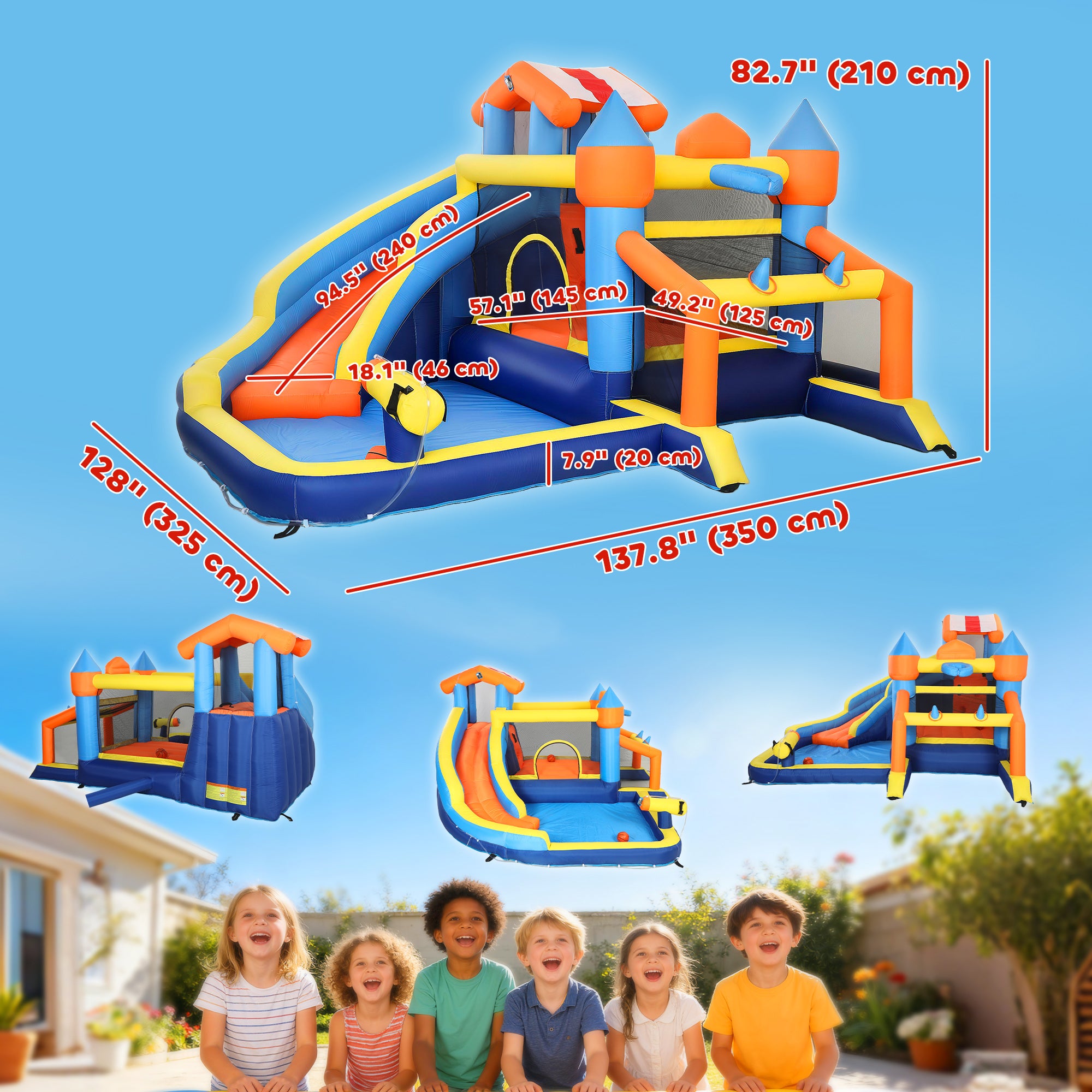 Qaba Bouncy Castle for Kids, Inflatable Bounce House with Slide, Pool (Ball Pit), Climbing Wall and Blower for Indoor Outdoor