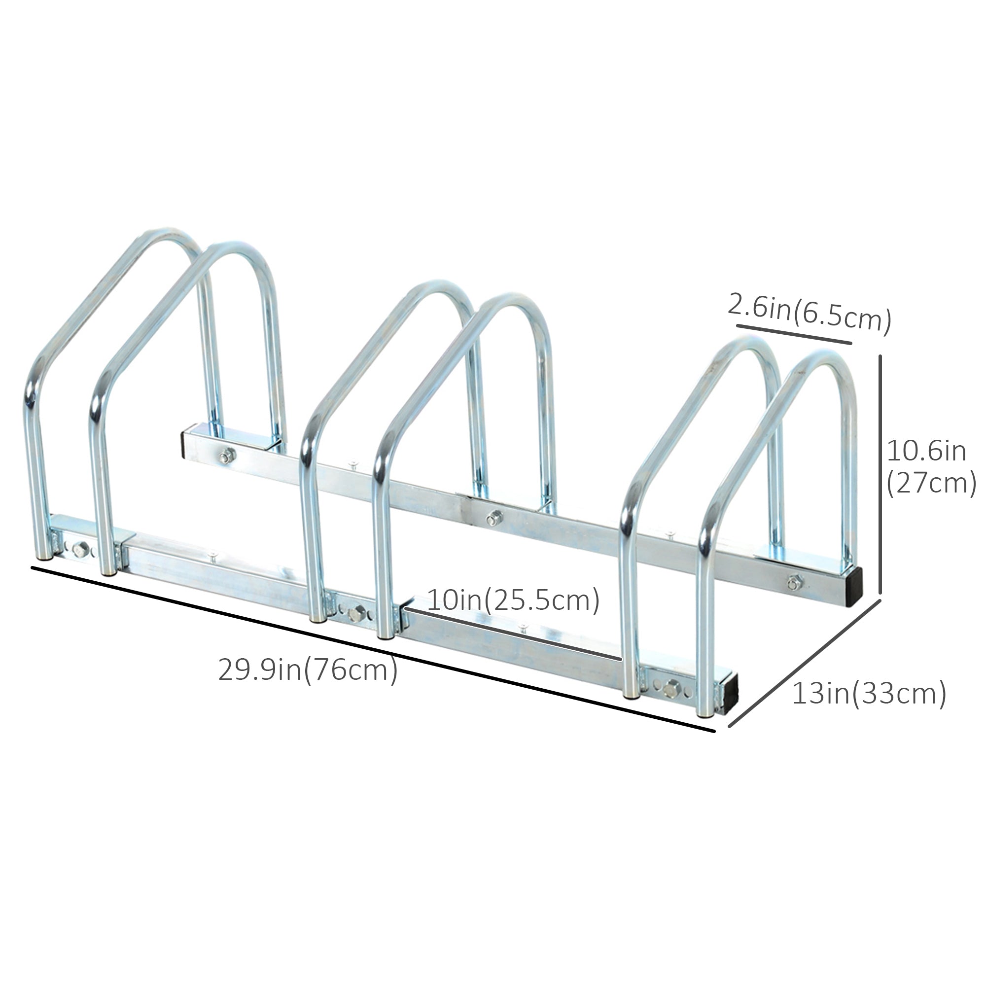 5-Bike Bicycle Floor Parking Rack Cycling Storage Stand Ground Mount Garage Organizer for Indoor and Outdoor Use Silver
