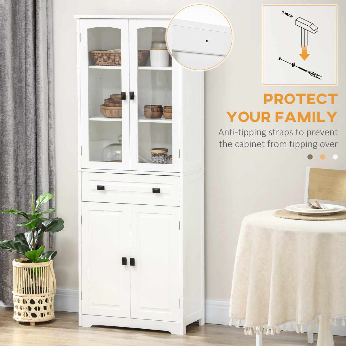 67" 4-Door Kitchen Pantry Cabinet, Freestanding Storage Cabinet Cupboard with Adjustable Shelves, White